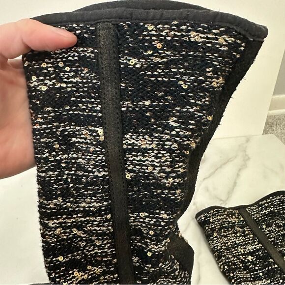 UGG Australia Black And White Camaya Knit Sequin Embellished Suede Boots Size 8 - Picture 13 of 15